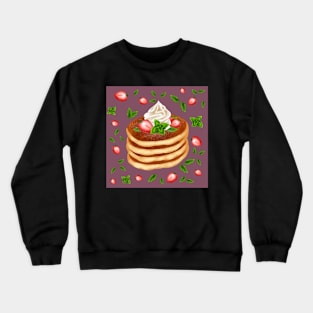 Strawberries Cream & Mint Pancake Print Crewneck Sweatshirt